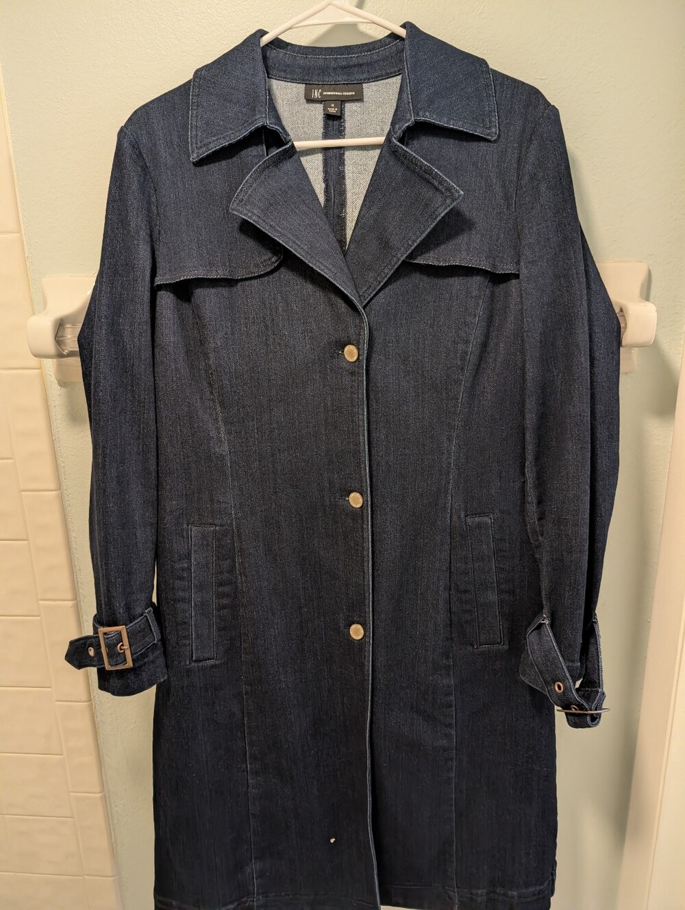 INC Dark Navy Denim Trench Coat